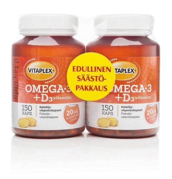 Vitaplex Omega-3 + D3-Vitamiini Kalaöljyvalmiste 150 Kpl 2-Pakkaus